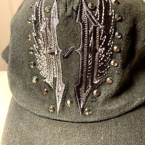 Harley Davidson Motorcycles Womens Gray Jeweled Wings Embroidered Biker Hat Cap